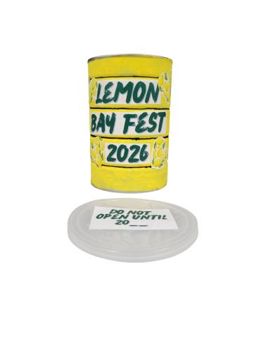 Time capsule can with lid positioned in front