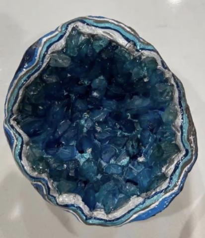 Blue handmade clay geode. 