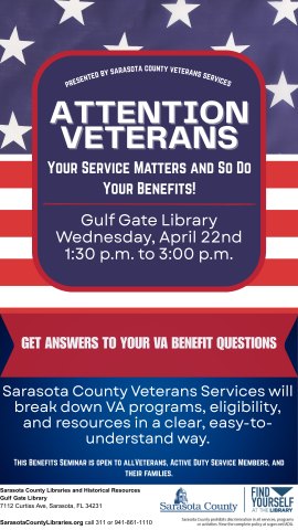 Flyer for Veterans Benefits event on April 22, 2026