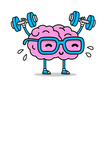 Cartoon brain lifting weights.
