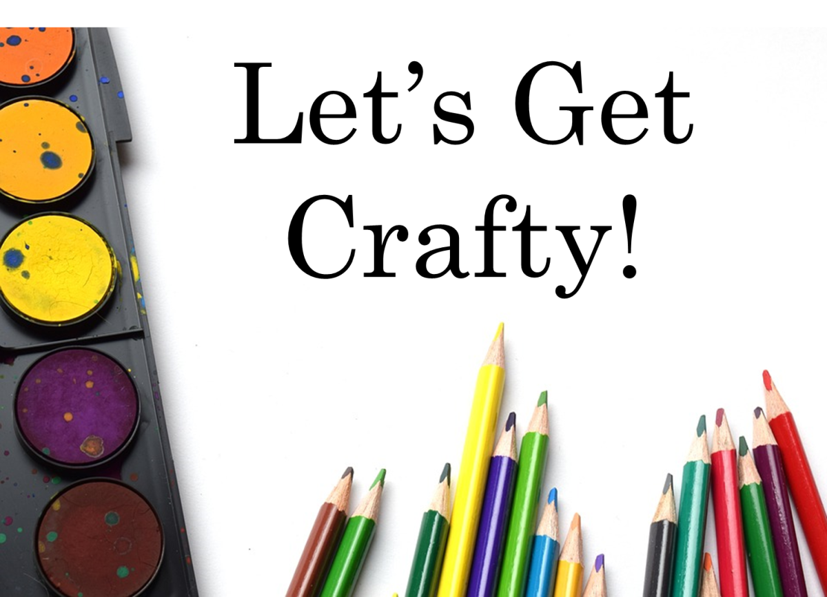 Let's Get Crafty image with watercolor paints and colored pencils.