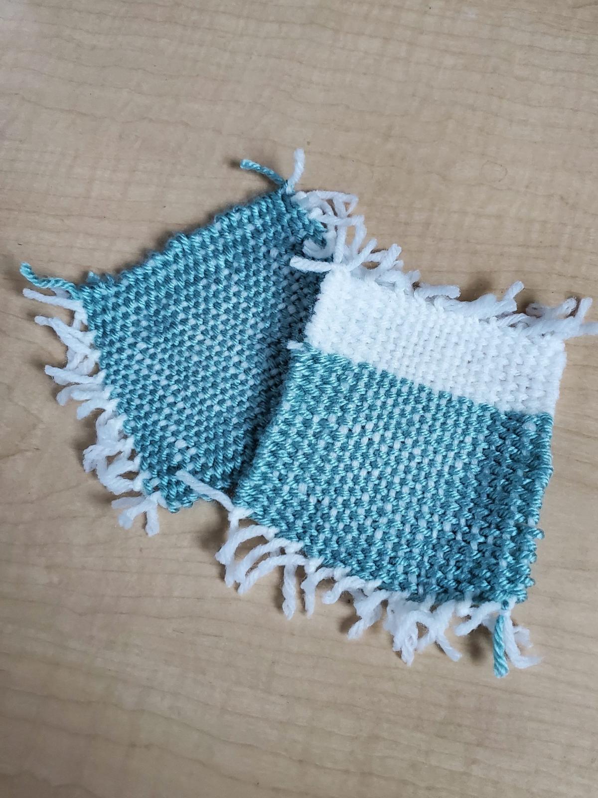 Teal and White Yarn Coasters