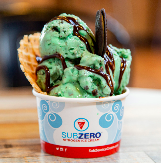 Mint chocolate chip ice cream in a Sub Zero Ice Cream cup