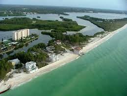 blue waters and shore of Sarasota Bay