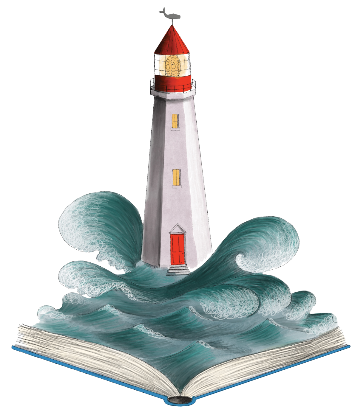 Lighthouse coming out of a book