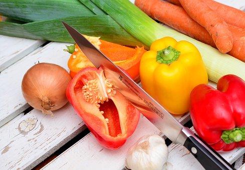 sweet red and yellow bell peppers and garlic