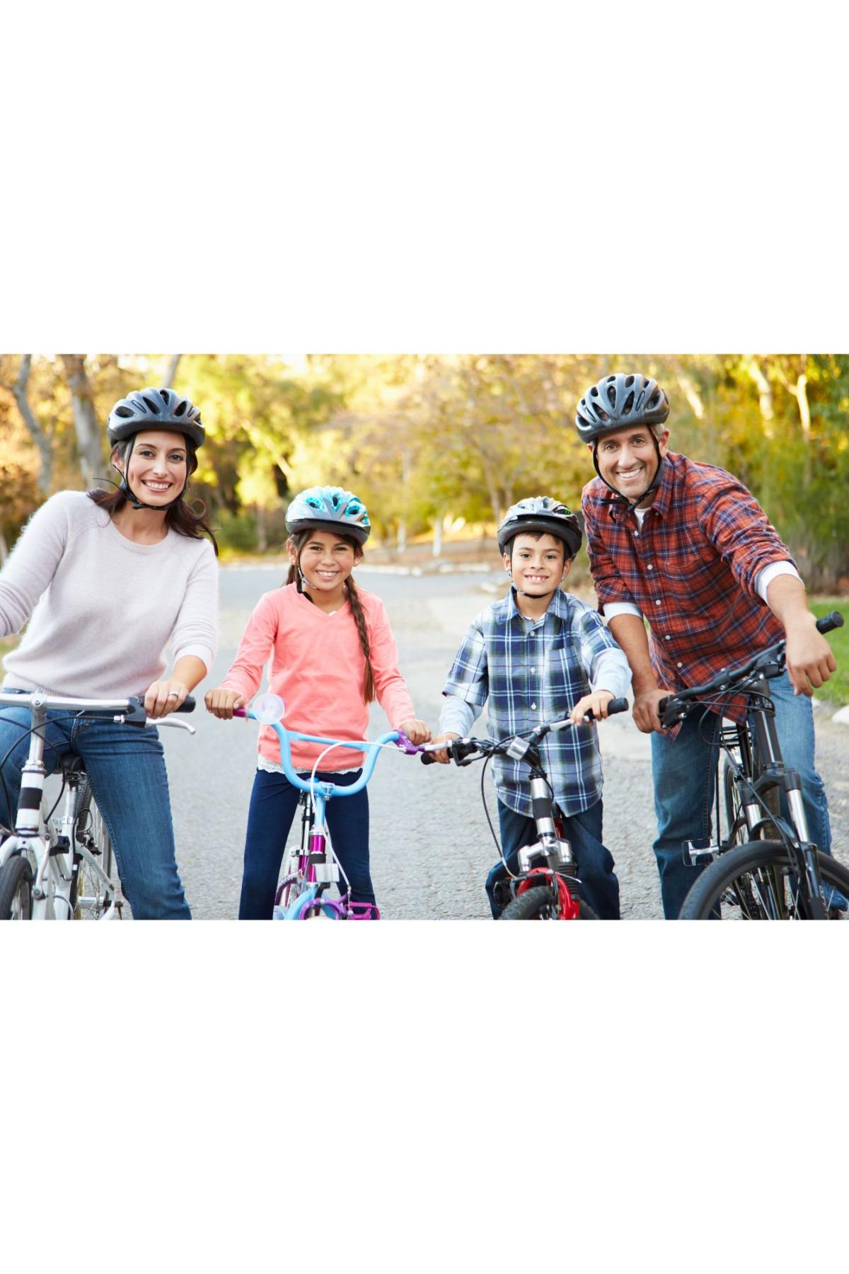 Family riding bicycles