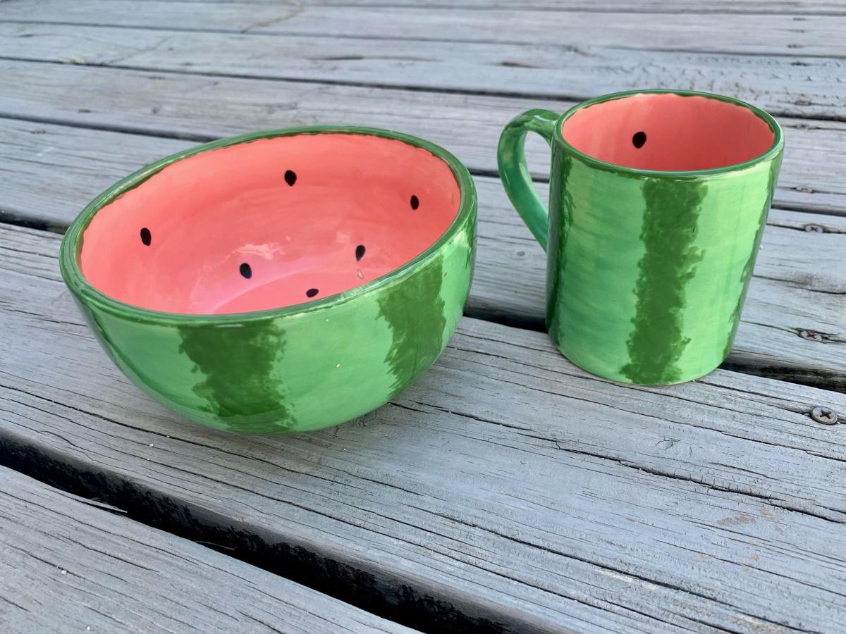 Pottery Painting - Watermelon bowl and mug