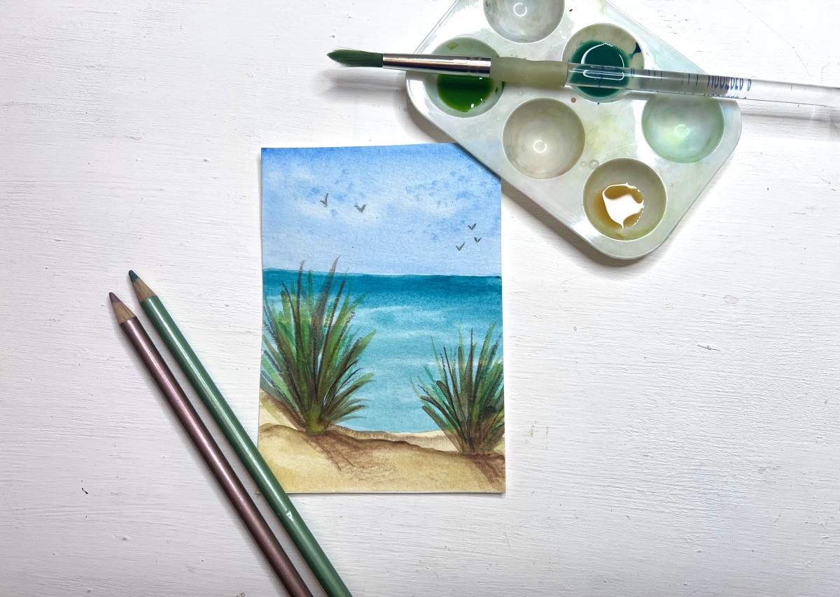 Watercolor Beach Scene painting