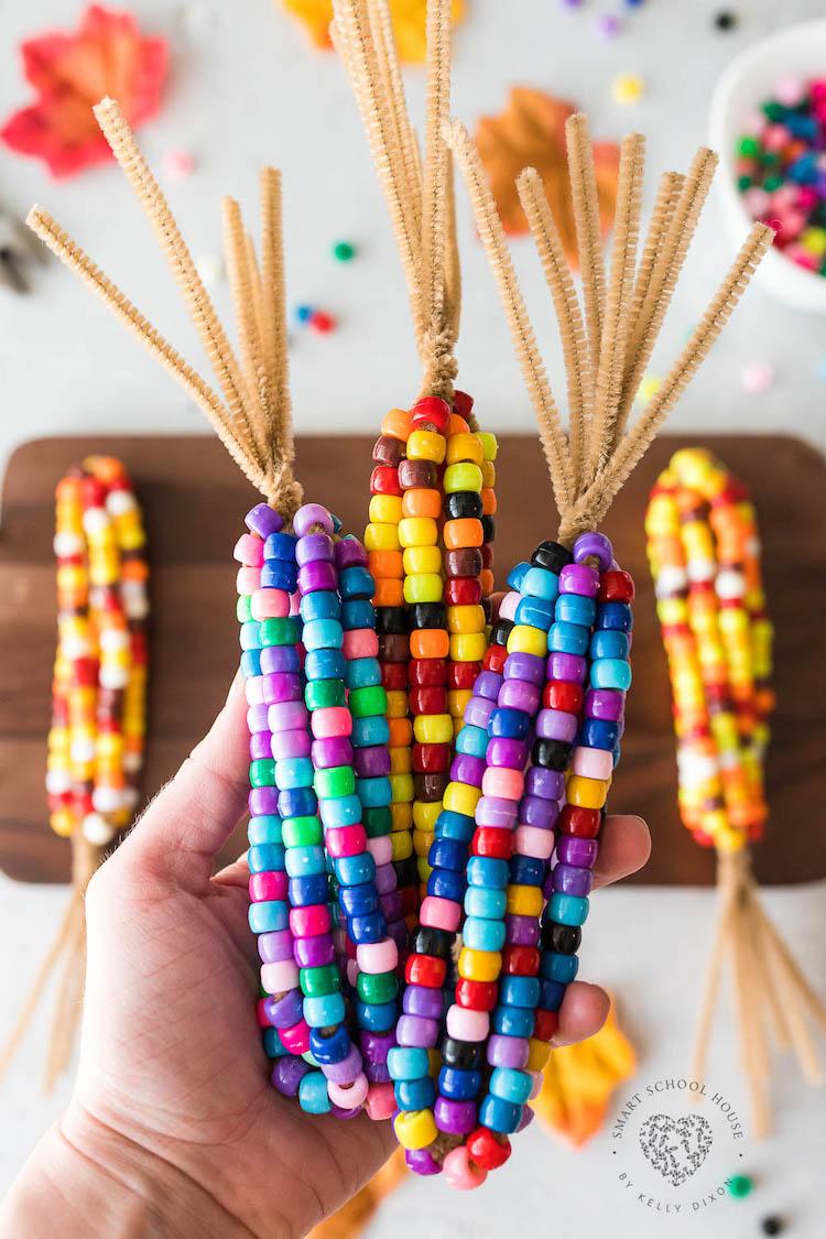 Ornamental corn made out of pony beads and pipe cleaners