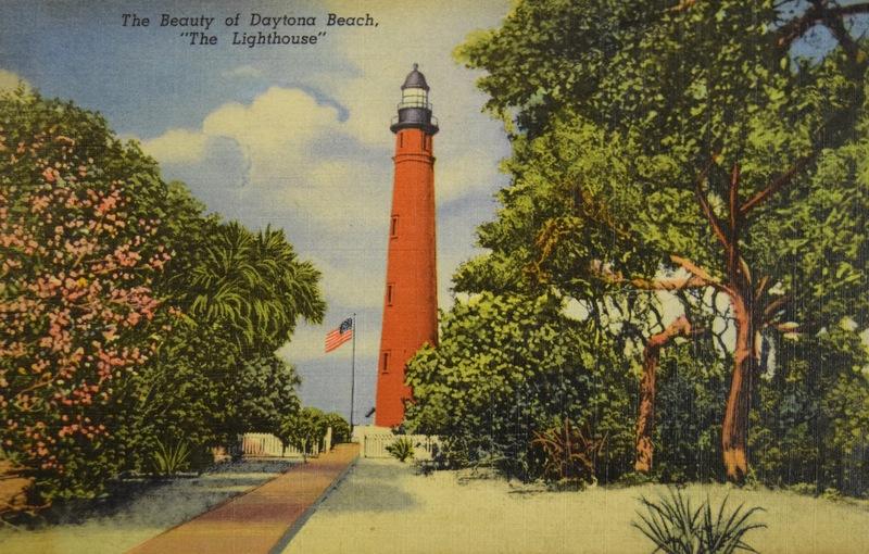 Vintage postcard of the Daytona Beach lighthouse