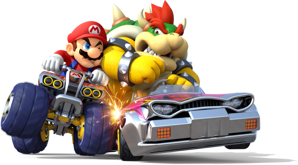Mario and Bowser in race Cars