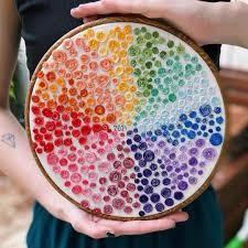 Embroidered fabric in a rainbow of colors