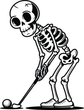Skeleton playing golf