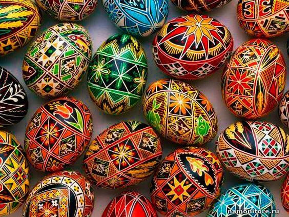 colorfully patterned died easter eggs