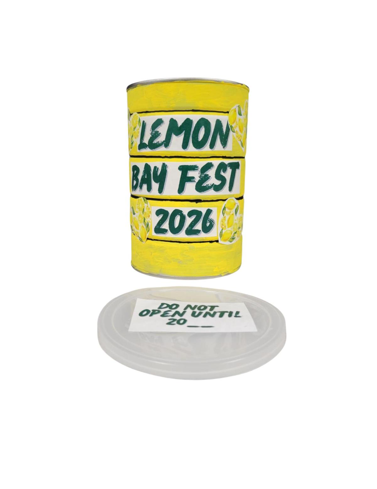 Time capsule can with lid positioned in front